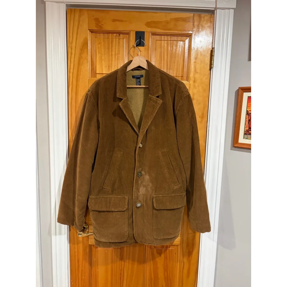 J.Crew Corduroy Sherpa Lined Barn Chore Jacket L Tan Plaid Lined Coat Mens Read